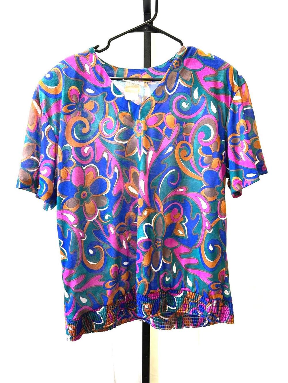 90s Vintage Floral Pattern Short Sleeve Blouse